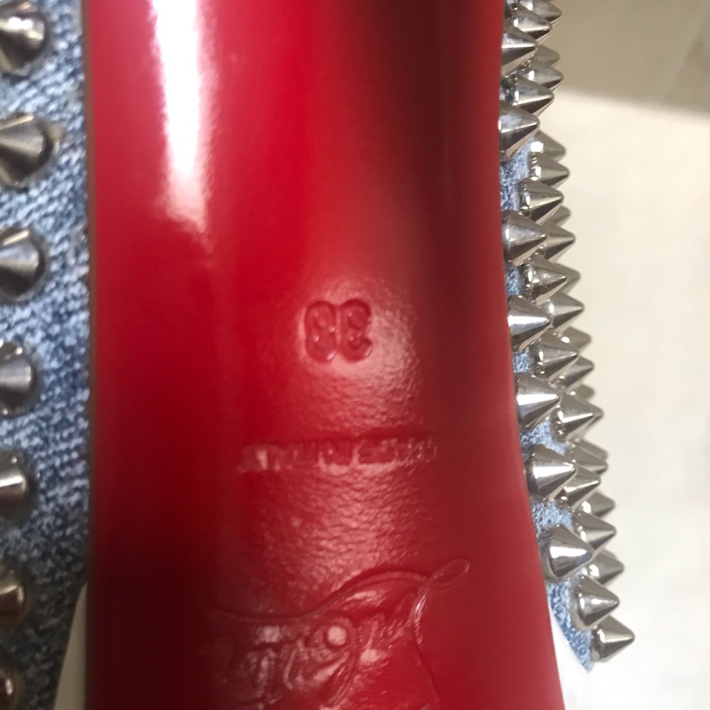 NEW Christian Louboutin sz 38 lady peep denim spike pumps - Picture 4 of 5